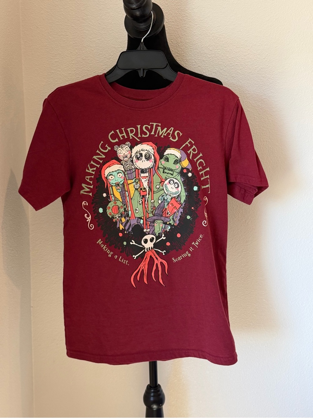 Disney Burgundy 'Making Christmas Fright' Graphic Tee Size S
